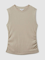 Ribbed Ruched Waist Vest Camel | Women
