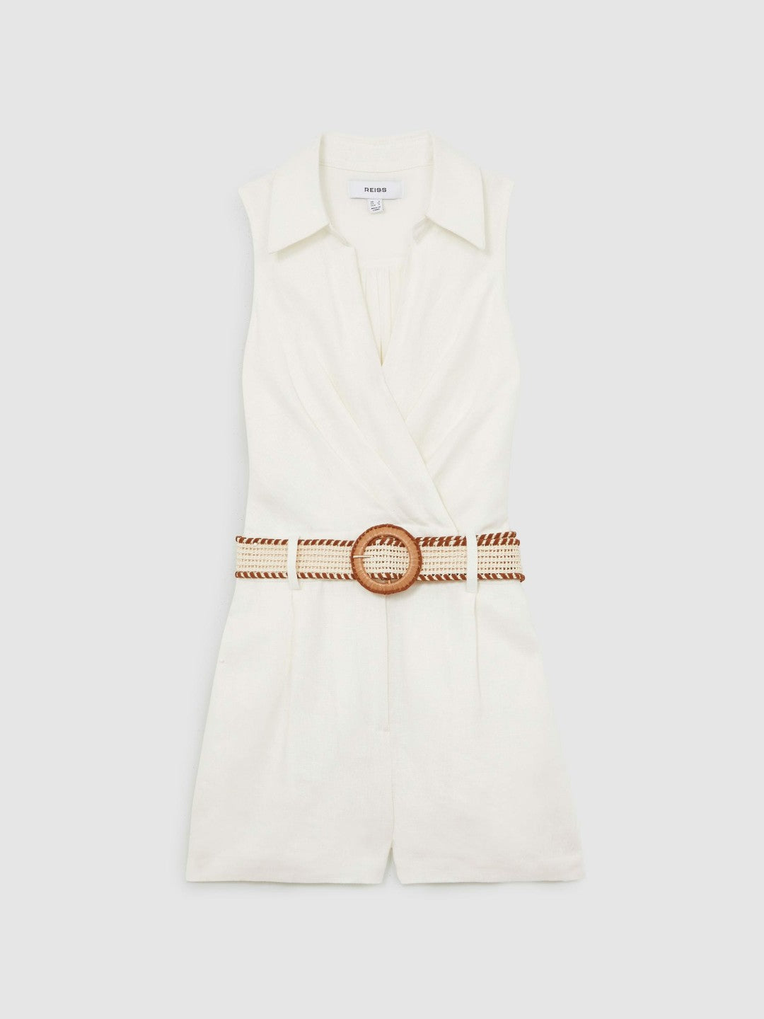 Linen Belted Sleeveless Wrap Playsuit Cream | Women