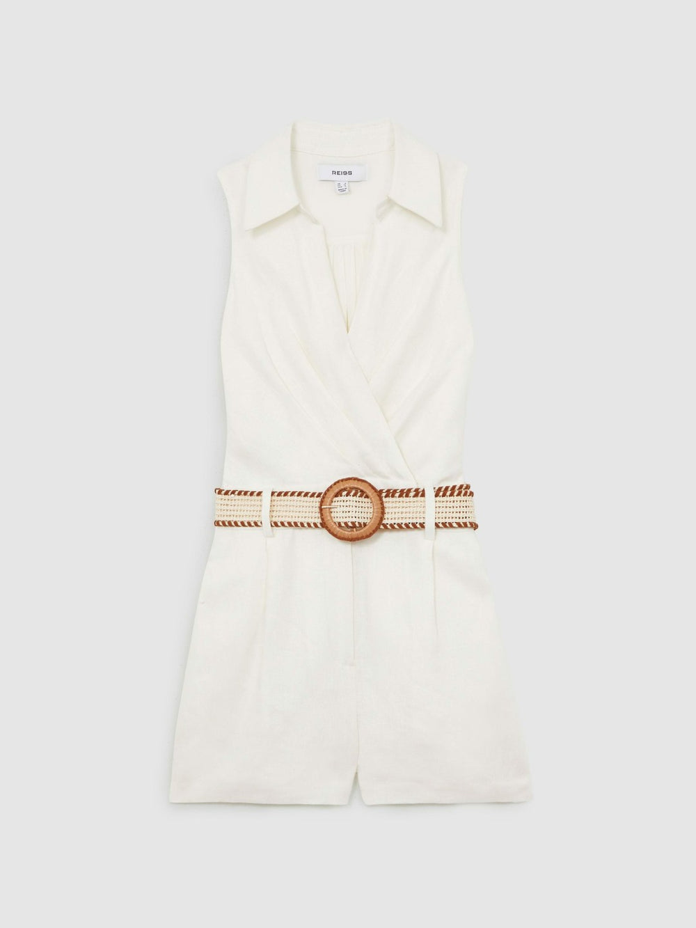 Linen Belted Sleeveless Wrap Playsuit Cream | Women