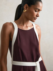 Petite Colourblock Wide Leg Belted Jumpsuit Burgundy/Cream | Women