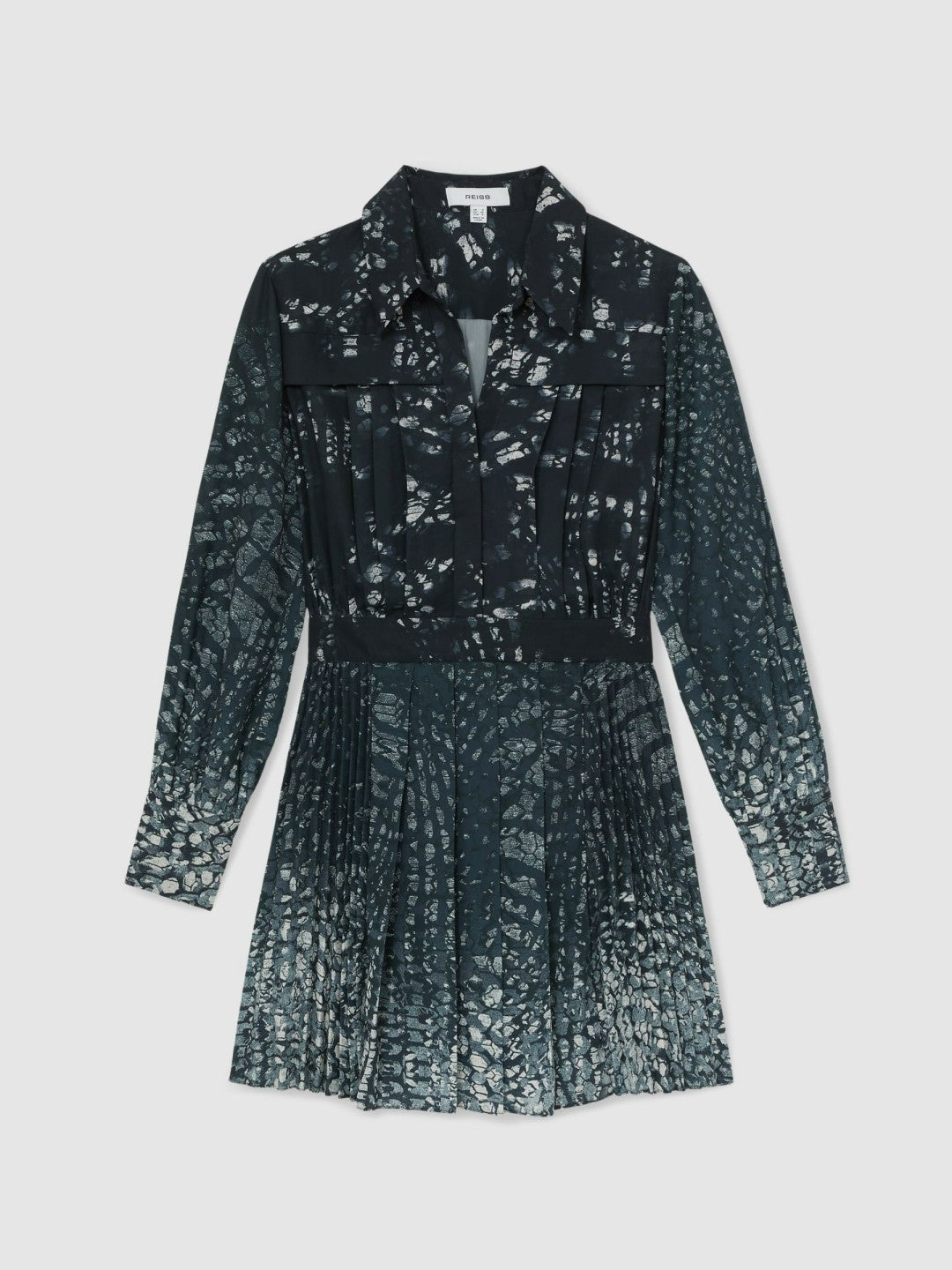 Printed Pleated Shirt Dress Navy | Women