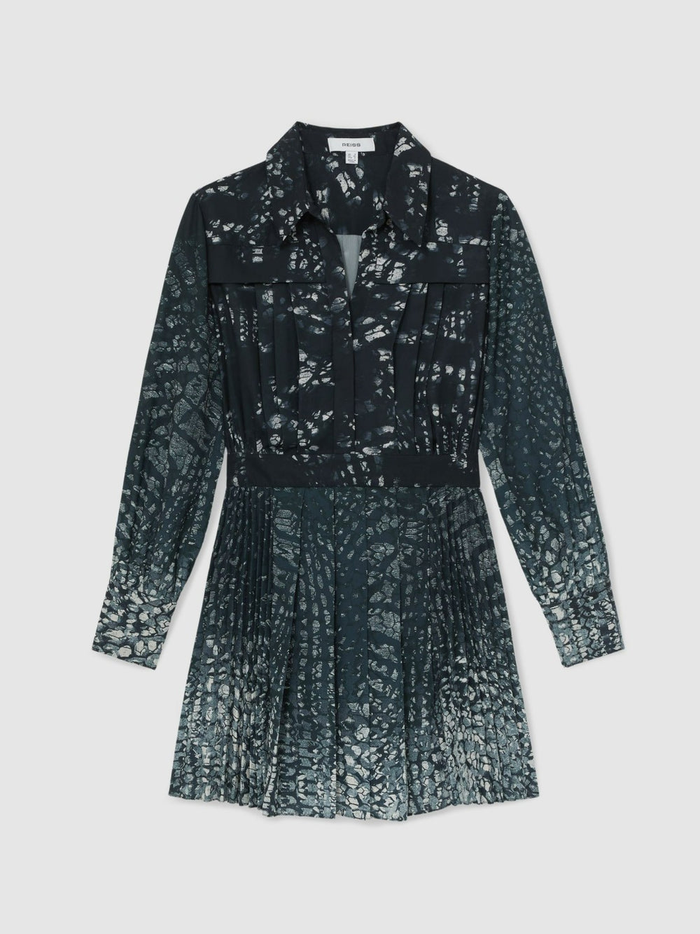 Printed Pleated Shirt Dress Navy | Women