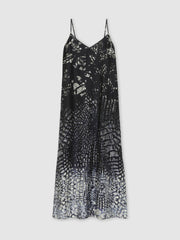 Printed Maxi Slip Dress Navy | Women