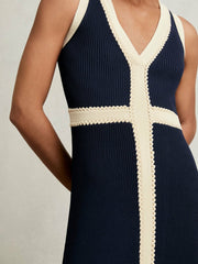 Craft-Stitch Knitted Midi Dress Navy | Women