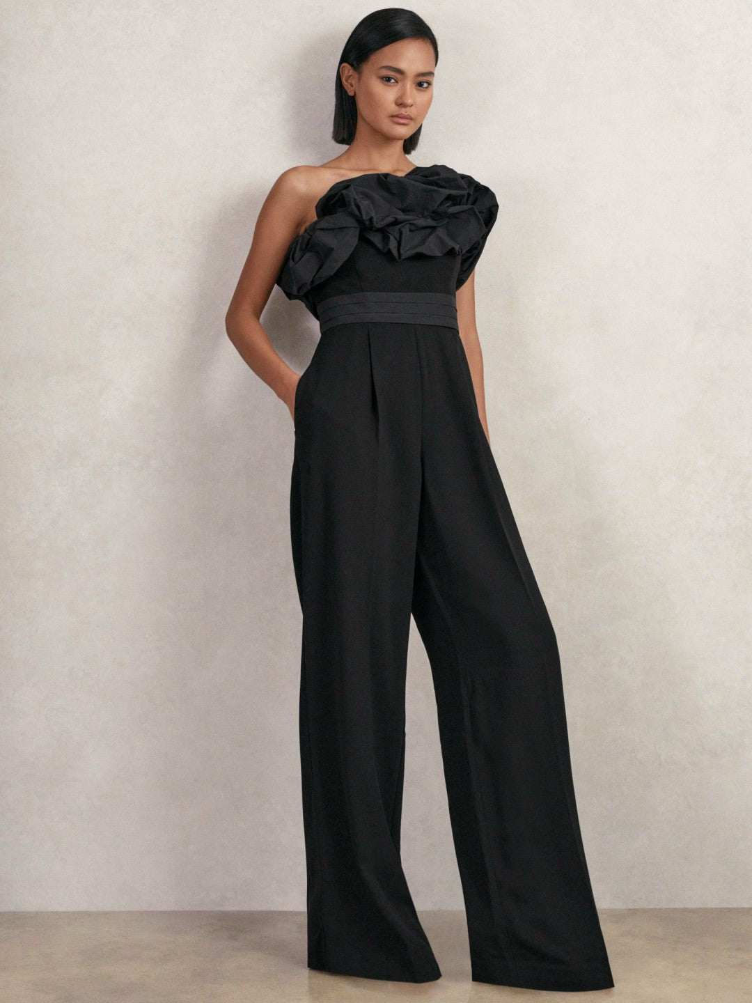 Sculptural Strapless Wide-Leg Jumpsuit Black | Women