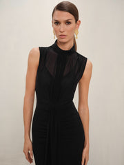 Petite Sheer Ruched Maxi Dress Black | Women