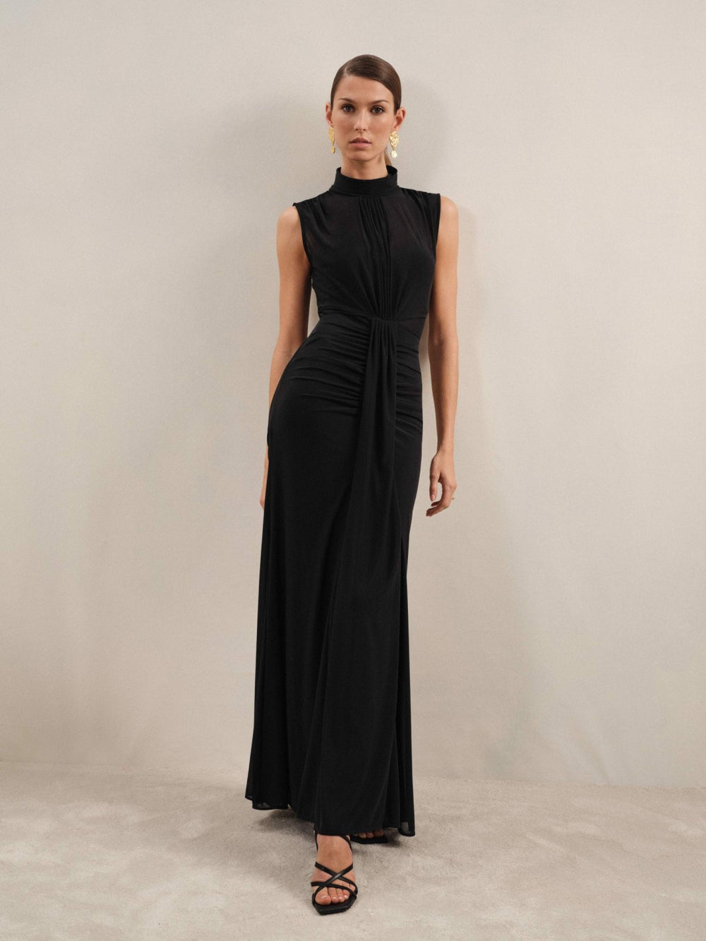Petite Sheer Ruched Maxi Dress Black | Women