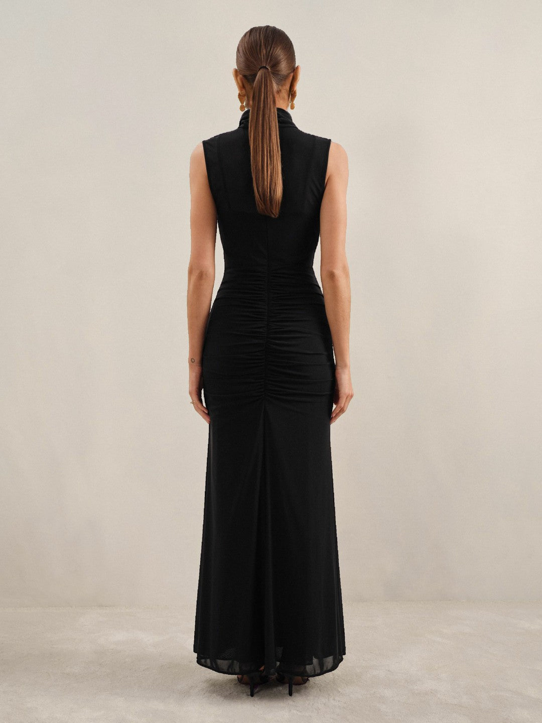Petite Sheer Ruched Maxi Dress Black | Women
