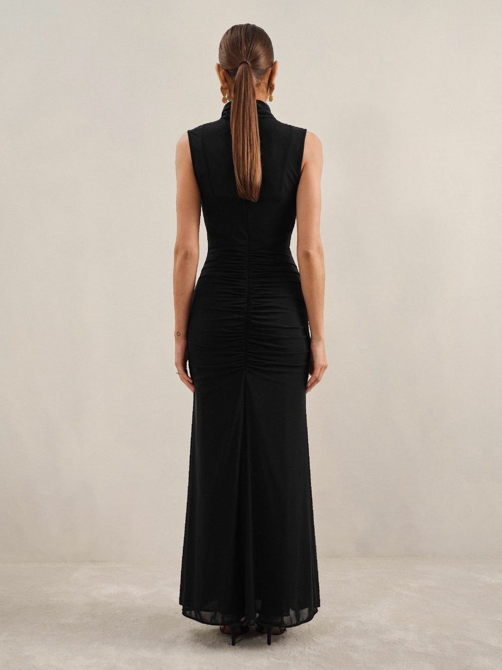 Petite Sheer Ruched Maxi Dress Black | Women