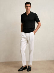 Merino Wool Open Collar Polo Shirt Black | Men