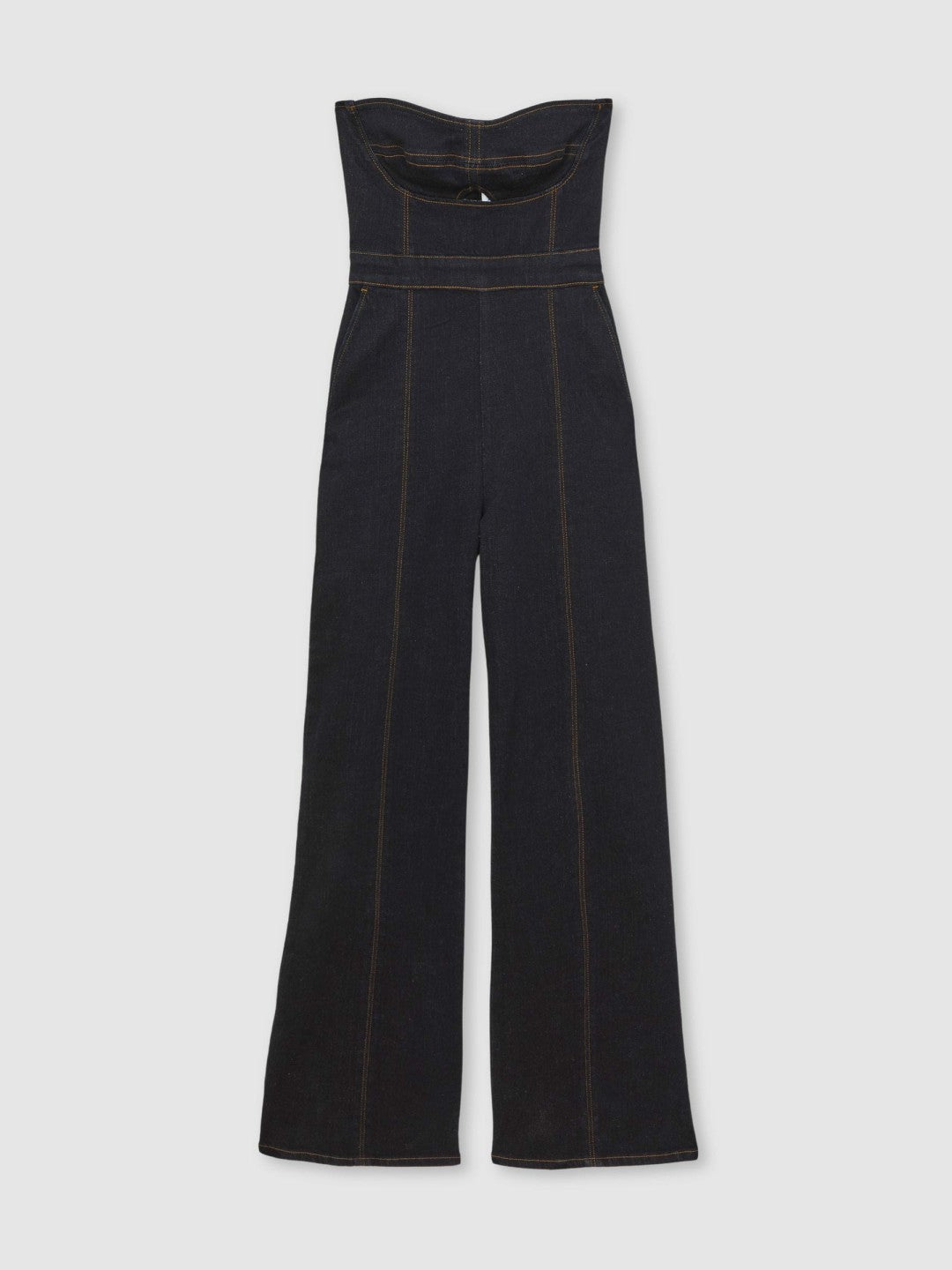 Strapless Wide Leg Denim Jumpsuit Indigo Blue | Women