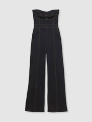 Strapless Wide Leg Denim Jumpsuit Indigo Blue | Women