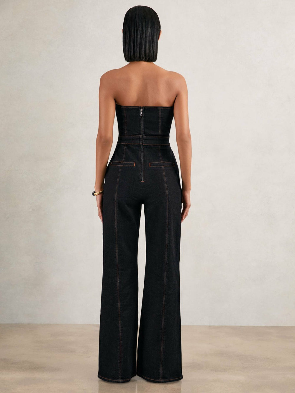 Strapless Wide Leg Denim Jumpsuit Indigo Blue | Women
