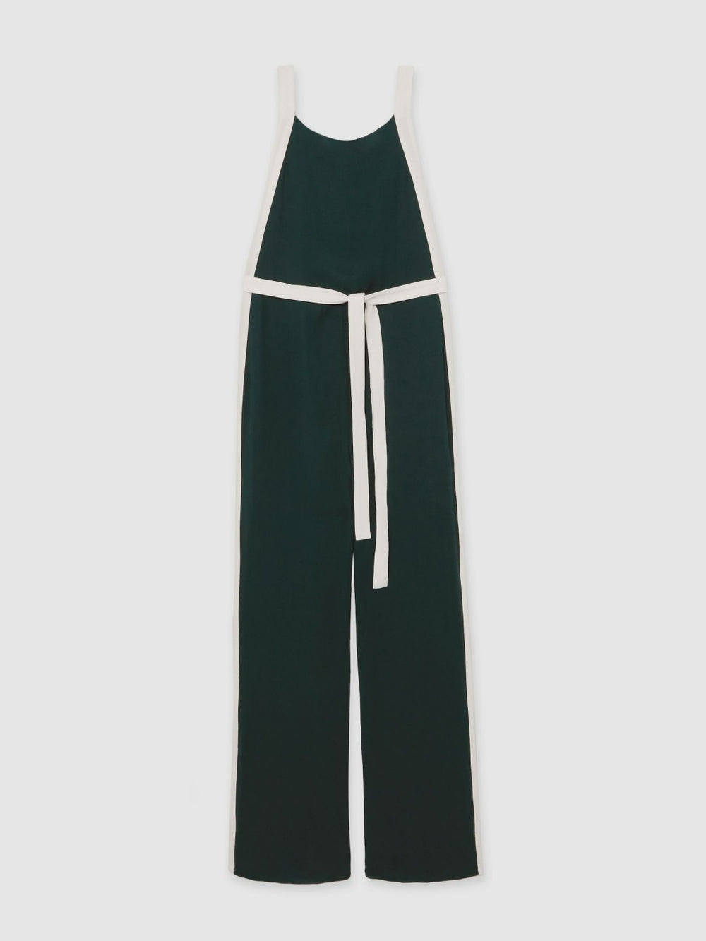 Petite Colourblock Wide Leg Belted Jumpsuit Dark Green/Cream | Women
