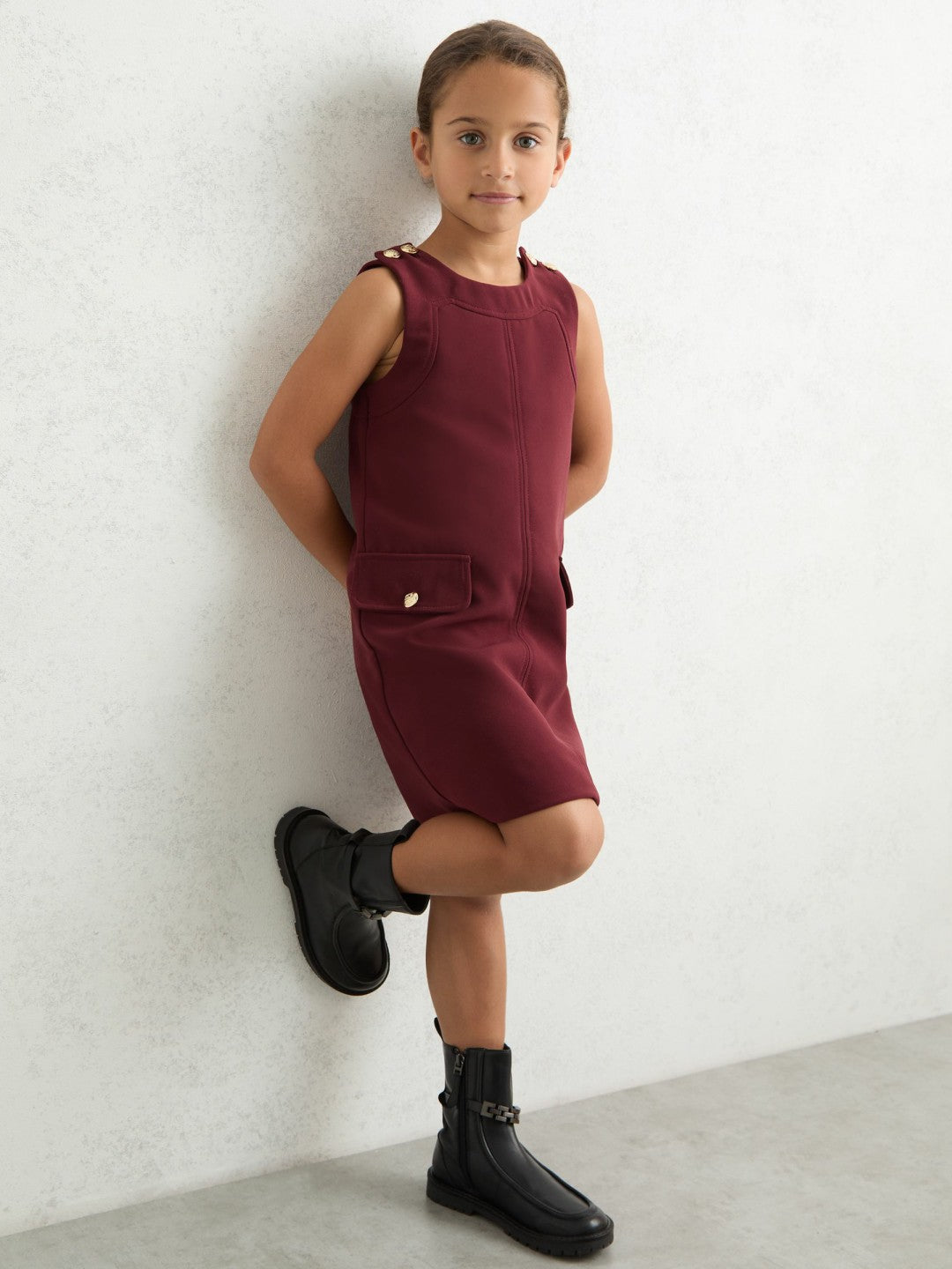 9-13 yrs Button-Detail Sleeveless Shift Dress Berry | Children & Baby