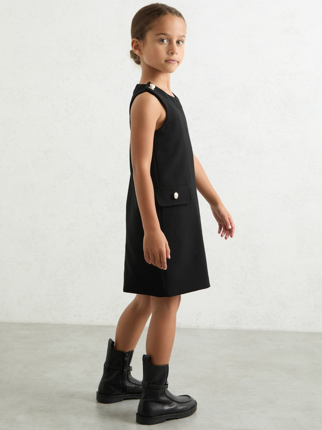 13-14 yrs Button-Detail Sleeveless Shift Dress Black | Children & Baby