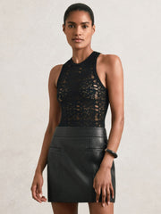 Leather Welt-Pocket Mini Skirt Black | Women