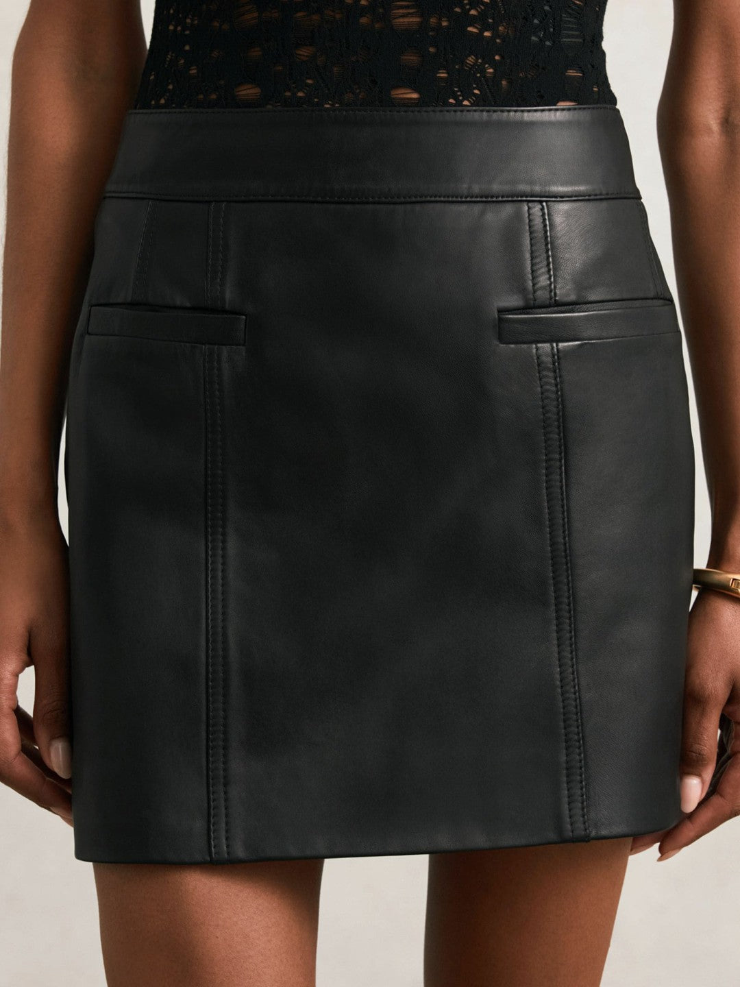 Leather Welt-Pocket Mini Skirt Black | Women