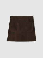 Mini Suede Patch Pocket Skirt Chocolate Brown | Women