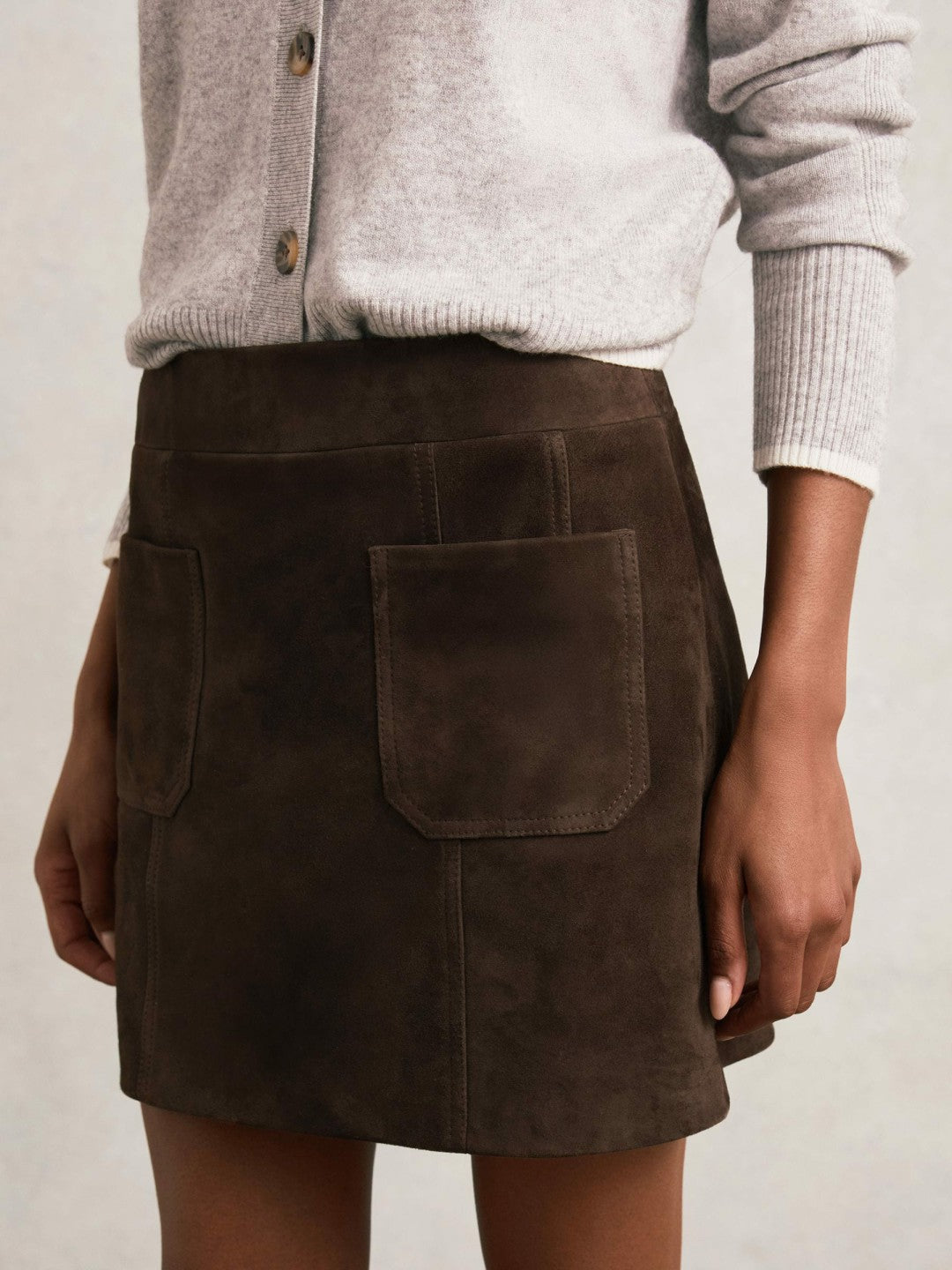 Mini Suede Patch Pocket Skirt Chocolate Brown | Women