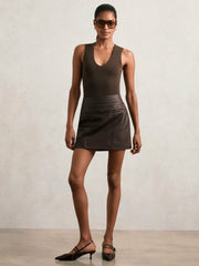 Leather Welt-Pocket Mini Skirt Burgundy | Women