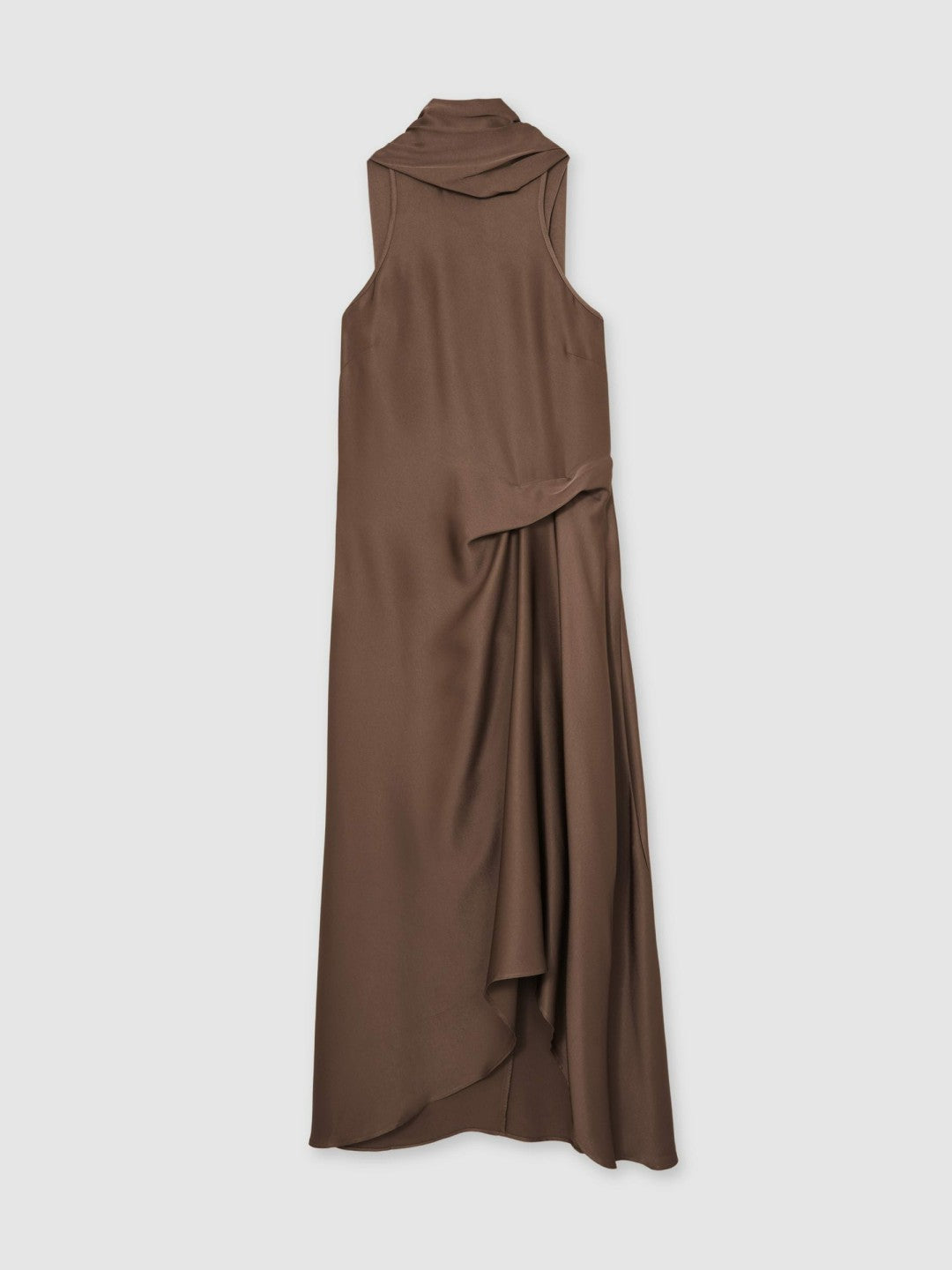 Satin Tuck-Detail Cape Midi Dress Taupe Brown | Women