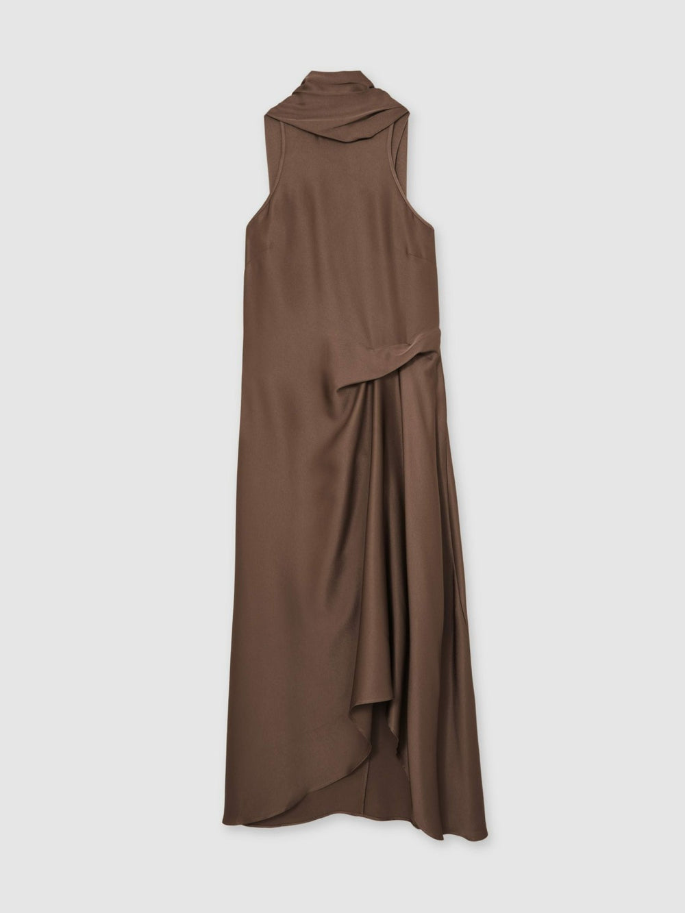 Satin Tuck-Detail Cape Midi Dress Taupe Brown | Women