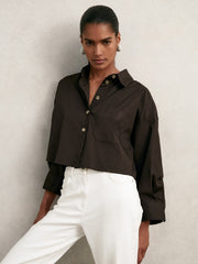 Oversize Cotton Cropped Shirt Chocolate Brown | Women