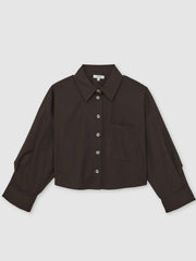 Oversize Cotton Cropped Shirt Chocolate Brown | Women