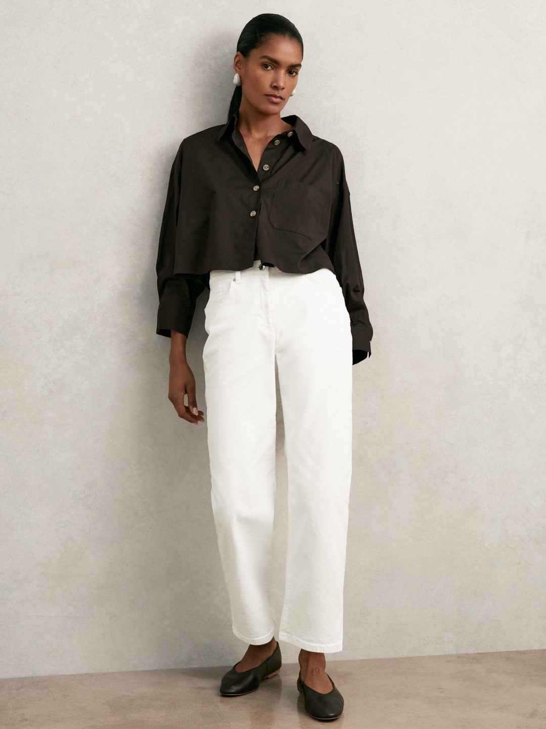 Oversize Cotton Cropped Shirt Chocolate Brown | Women