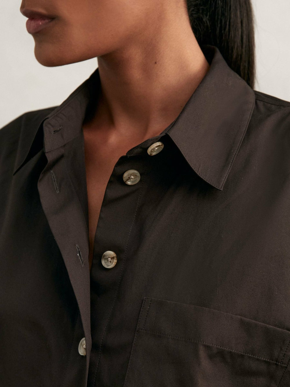 Oversize Cotton Cropped Shirt Chocolate Brown | Women