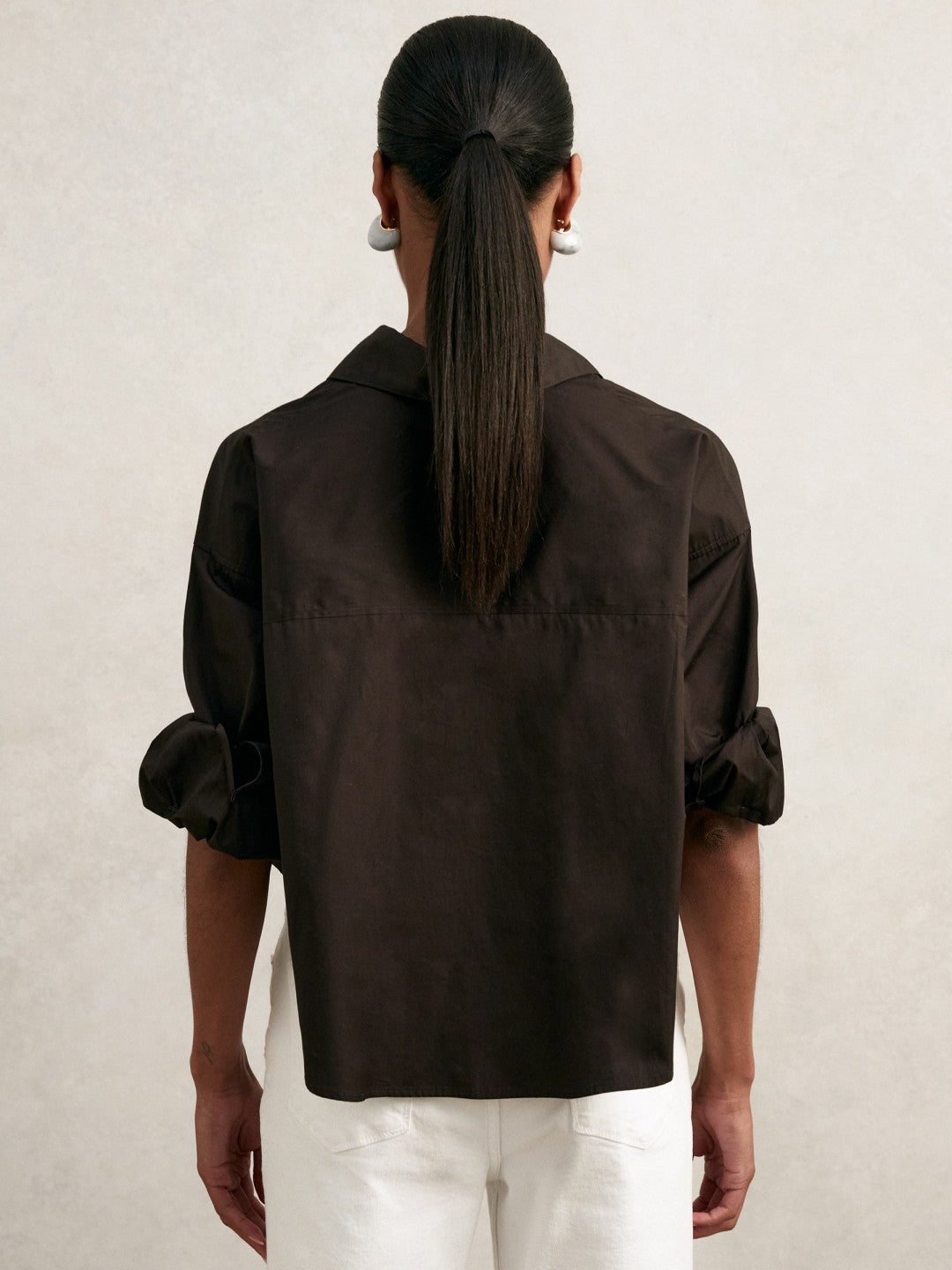 Oversize Cotton Cropped Shirt Chocolate Brown | Women