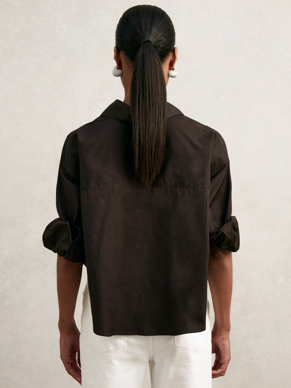 Oversize Cotton Cropped Shirt Chocolate Brown | Women