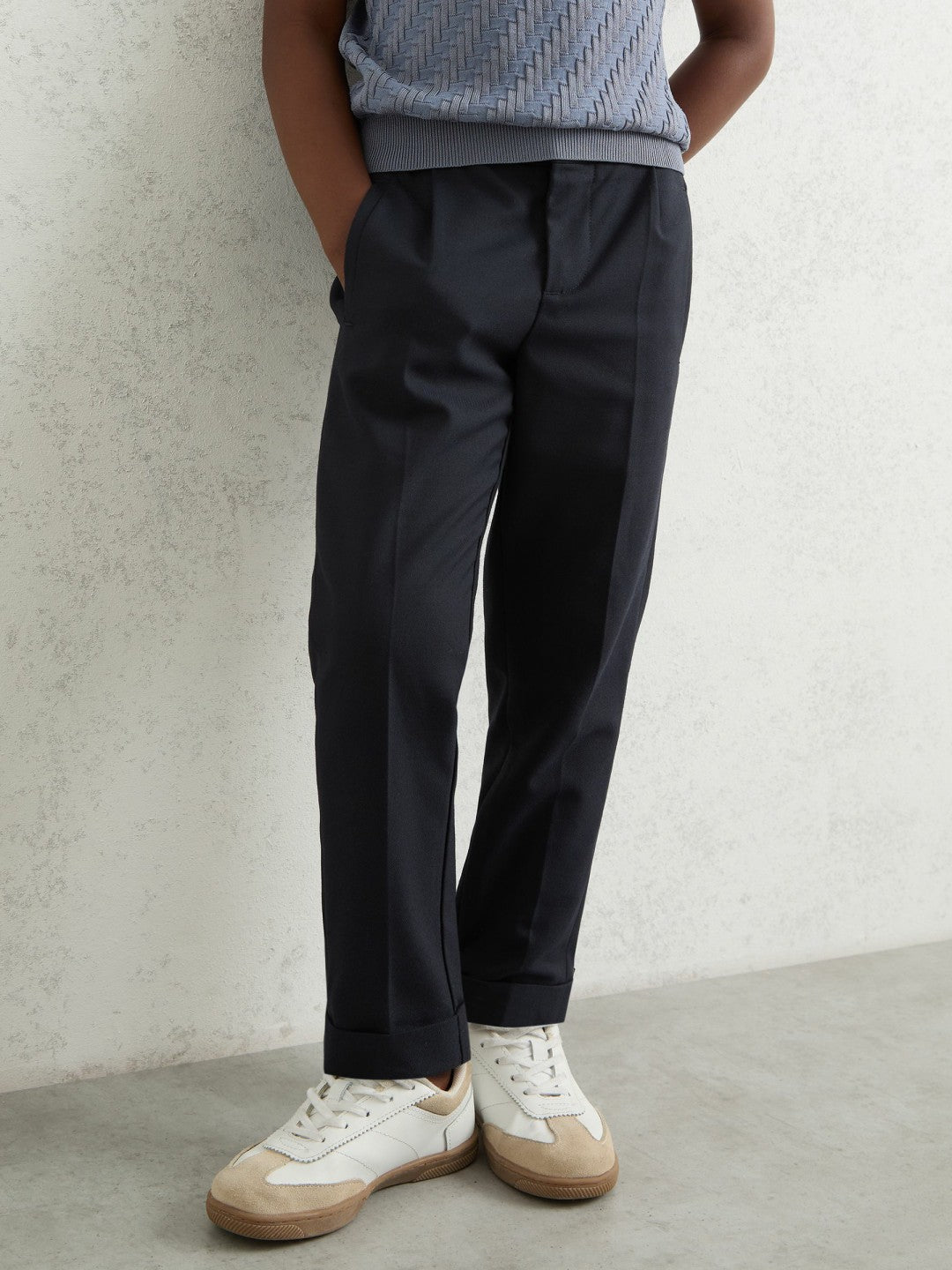 9-13 yrs Relaxed-Fit Pleated Tapered Trousers Navy | Children & Baby