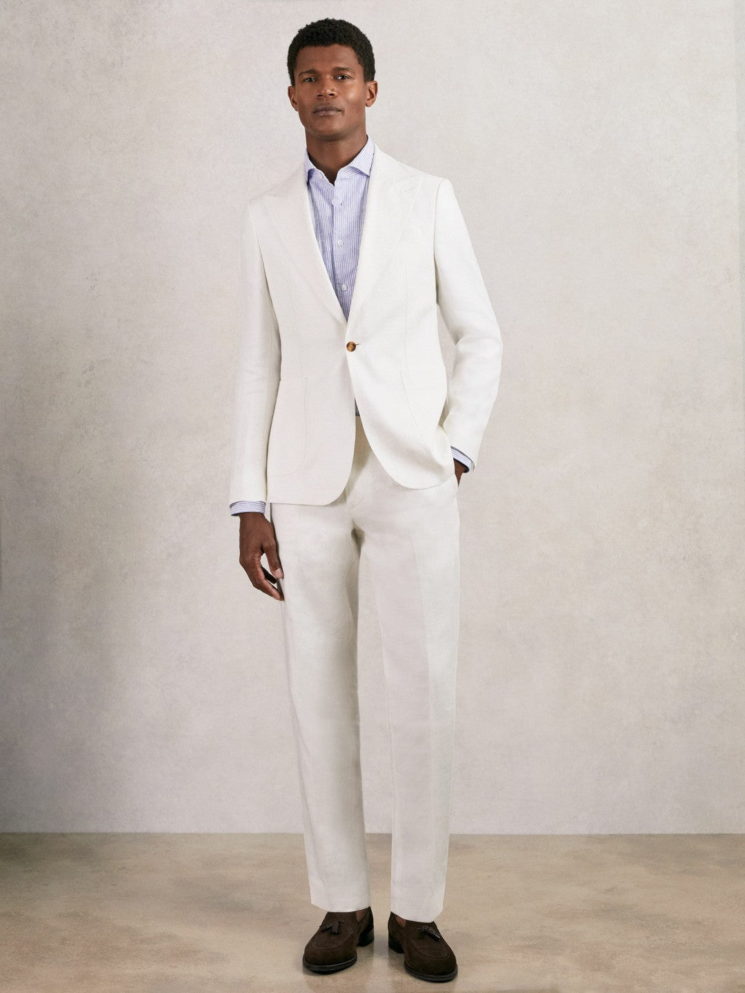 Slim Fit Lyocell Linen Suit Trousers White | Men