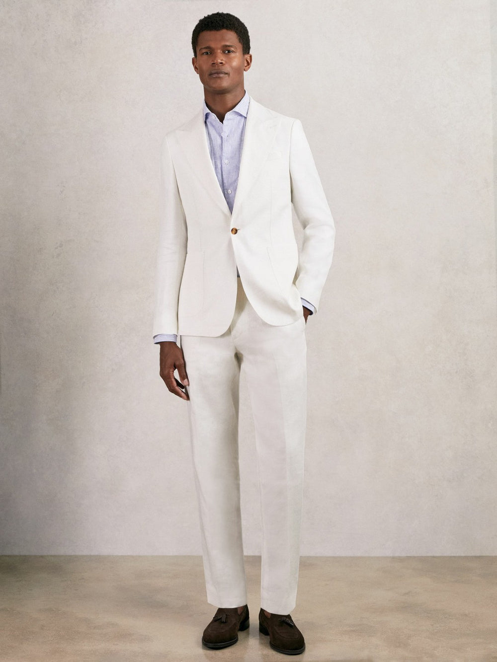 Slim Fit Lyocell Linen Suit Trousers White | Men