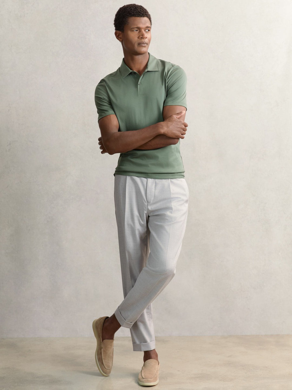 Cotton Short-Sleeve Polo Shirt Kale Green | Men