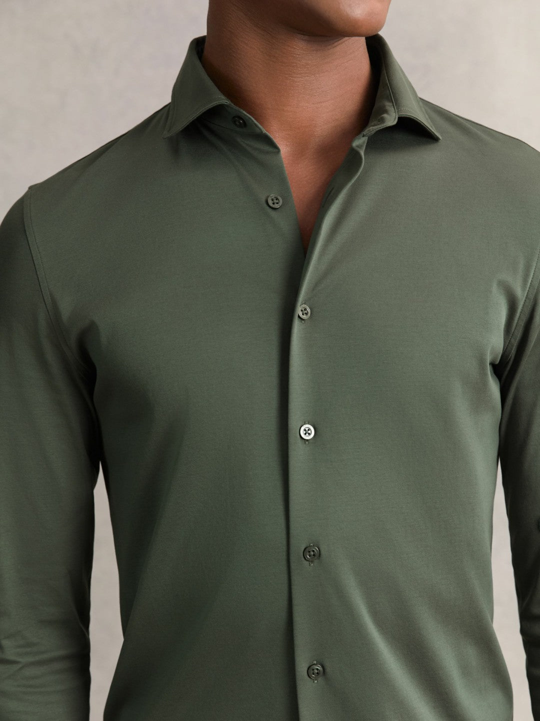 Cotton-Jersey Button-Through Shirt Kale Green | Men
