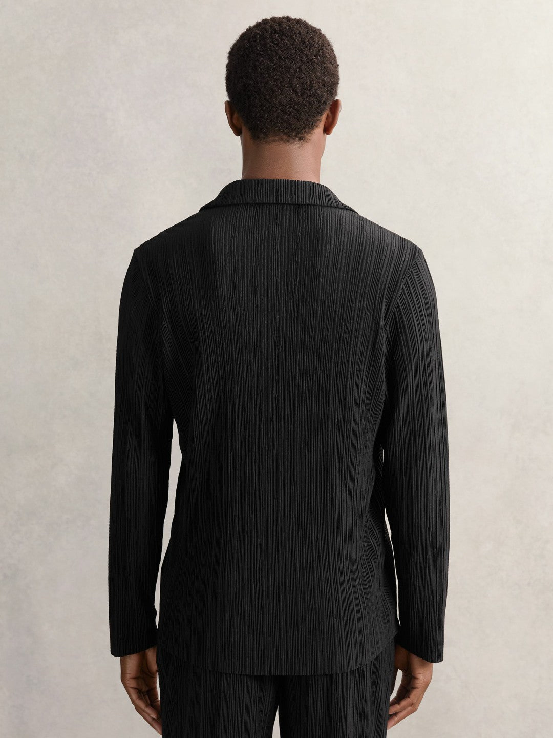Plissé Cuban-Collar Long-Sleeve Shirt Black | Men