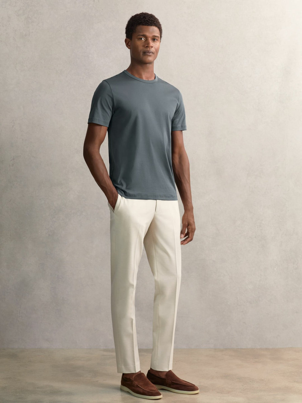 Airwater-Cotton Crew-Neck T-Shirt Airforce Blue | Men