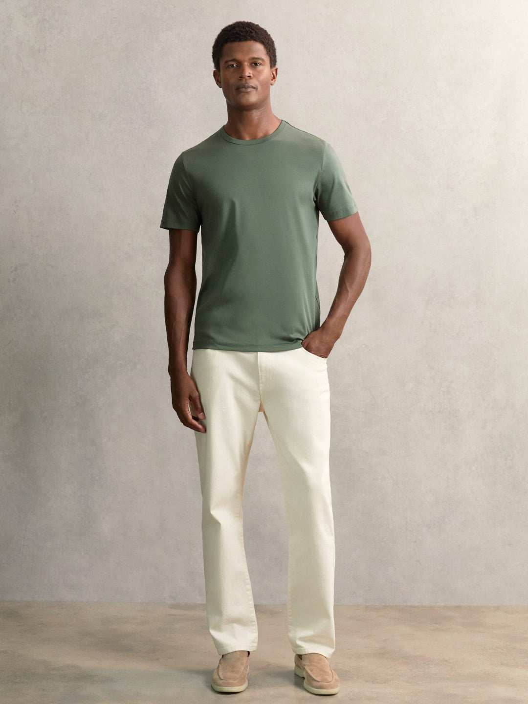 Airwater-Cotton Crew-Neck T-Shirt Kale Green | Men