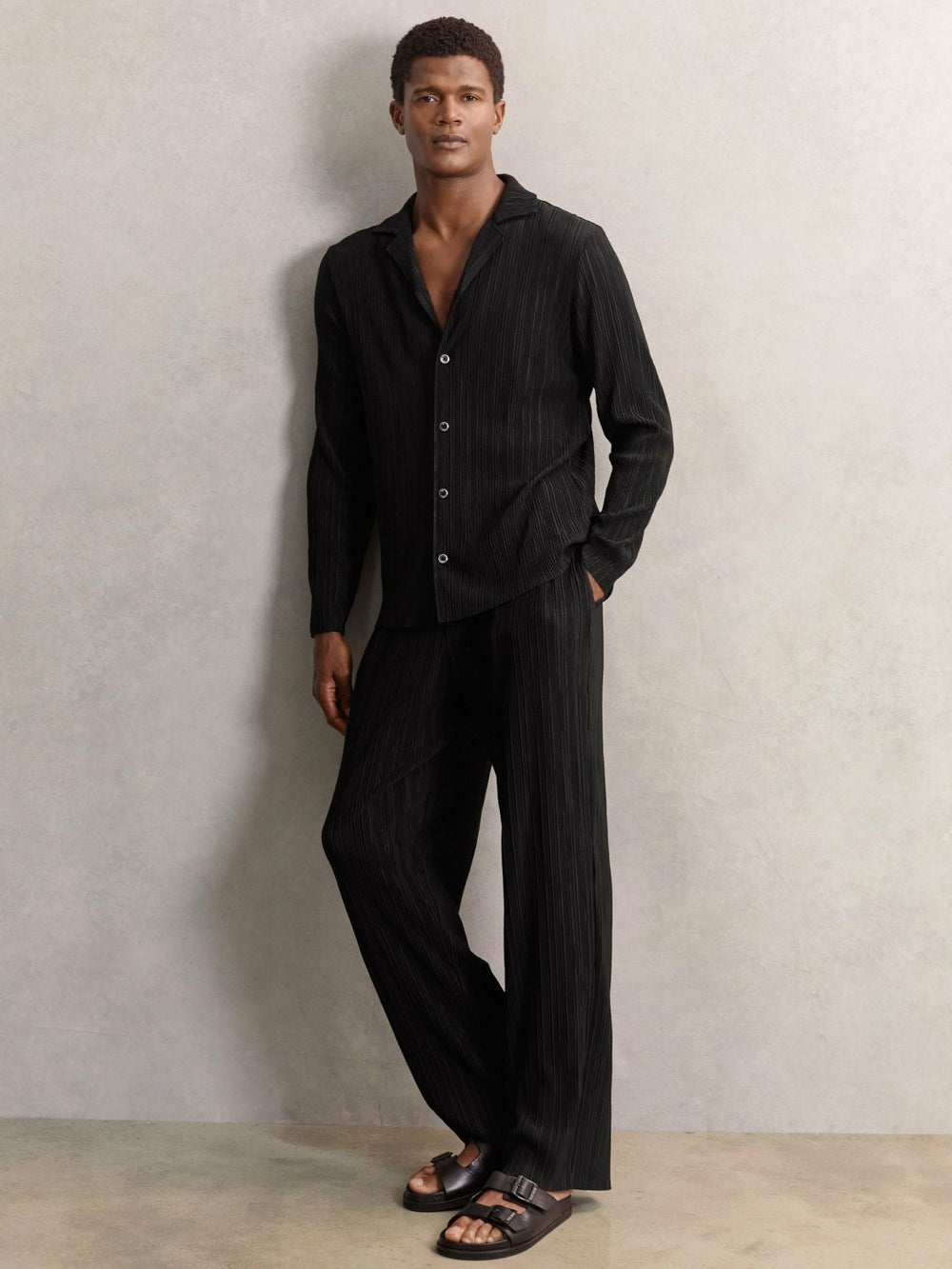 Plissé Wide Leg Trousers Black | Men