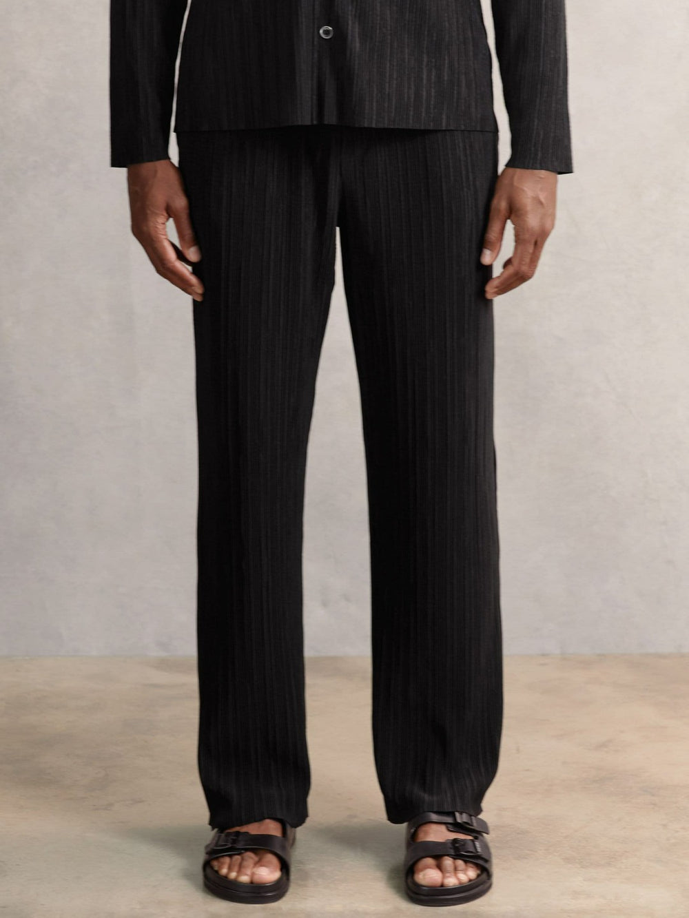 Plissé Wide Leg Trousers Black | Men