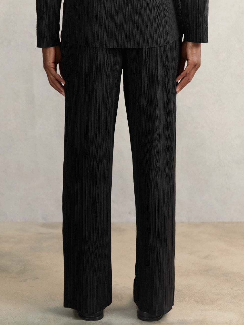 Plissé Wide Leg Trousers Black | Men