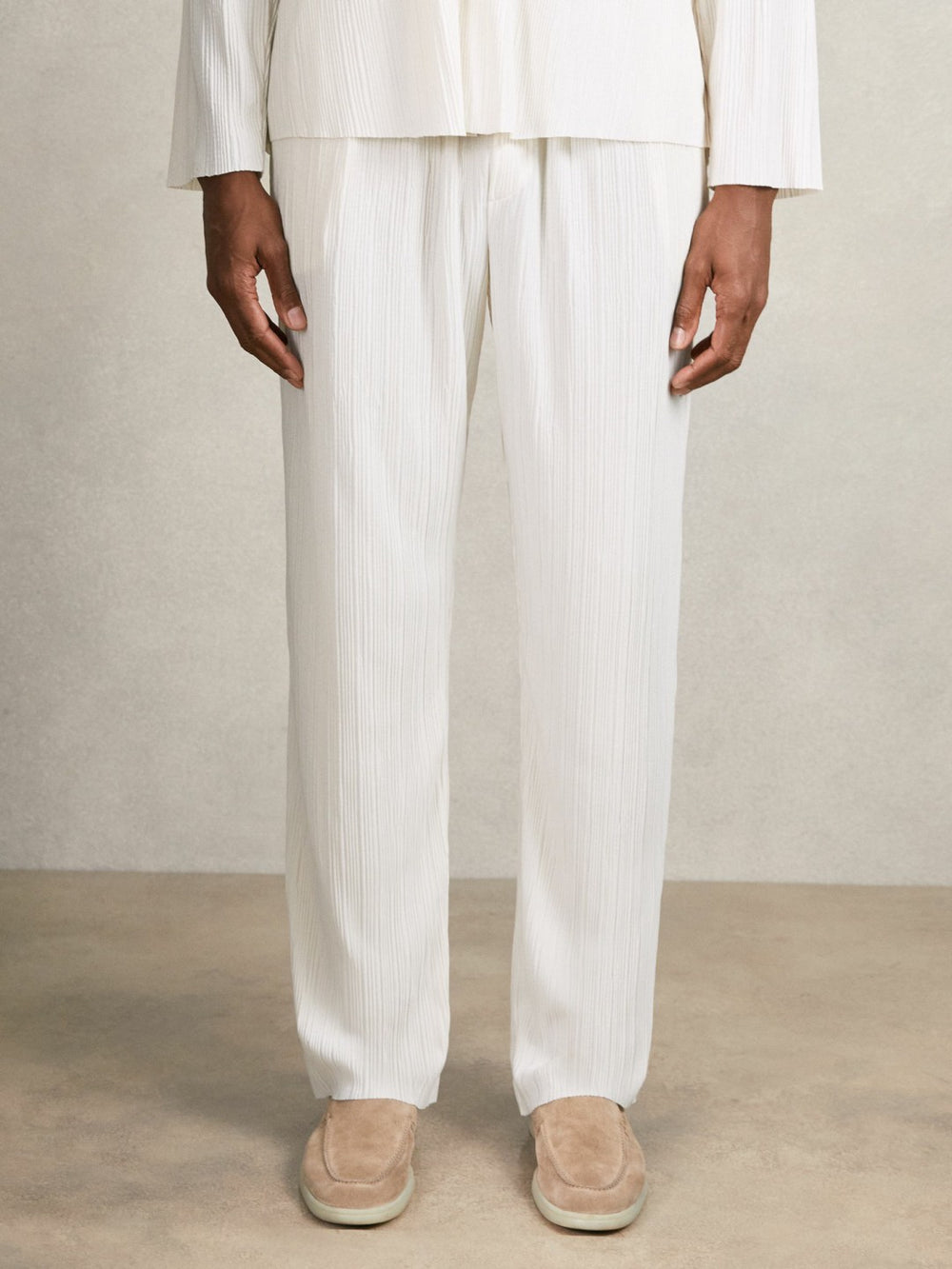 Plissé Wide Leg Trousers Off White | Men