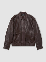 Oversized Leather Jacket Aubergine | Women