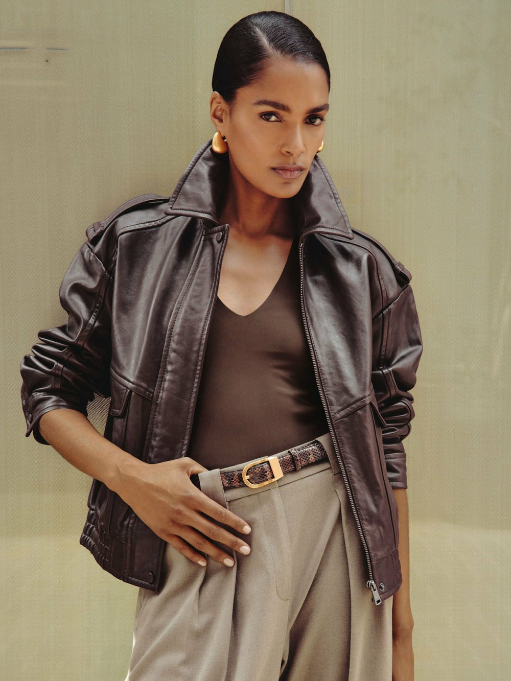 Oversized Leather Jacket Aubergine | Women