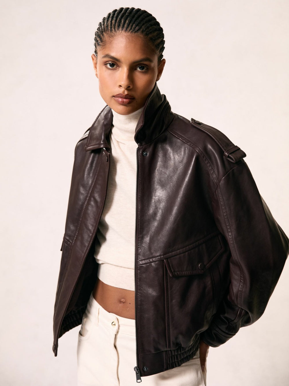 Oversized Leather Jacket Aubergine | Women