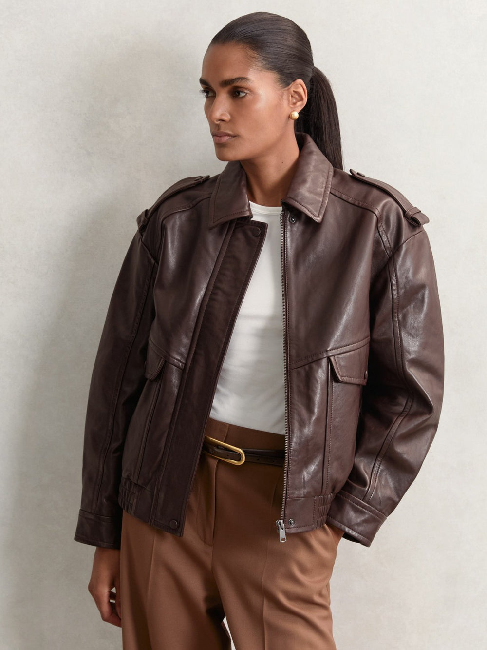 Oversized Leather Jacket Aubergine | Women