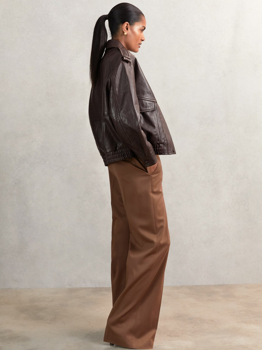 Oversized Leather Jacket Aubergine | Women